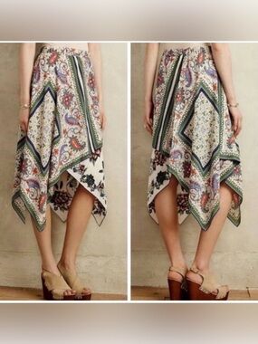 Maeve Anthropologie Scarf Print Skirt Plus Size 16 Handkerchief Hem Boho